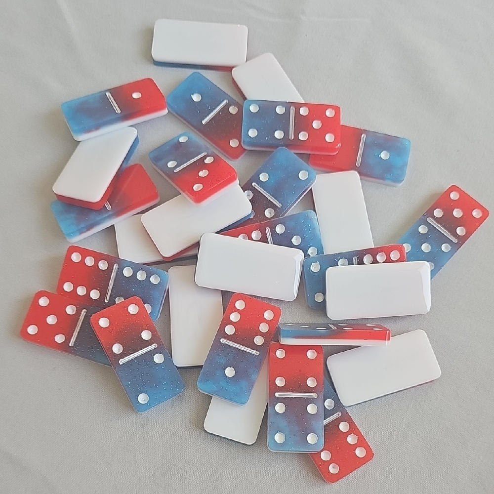 Hand Crafted Red, Blue, and White Domino Set